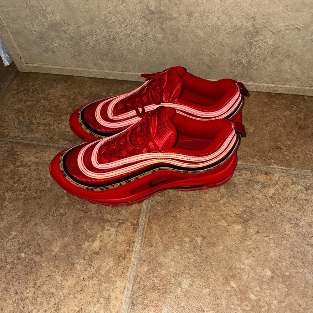 Red Black and cheetah print Nike Air Max 97 Sneakers size 10